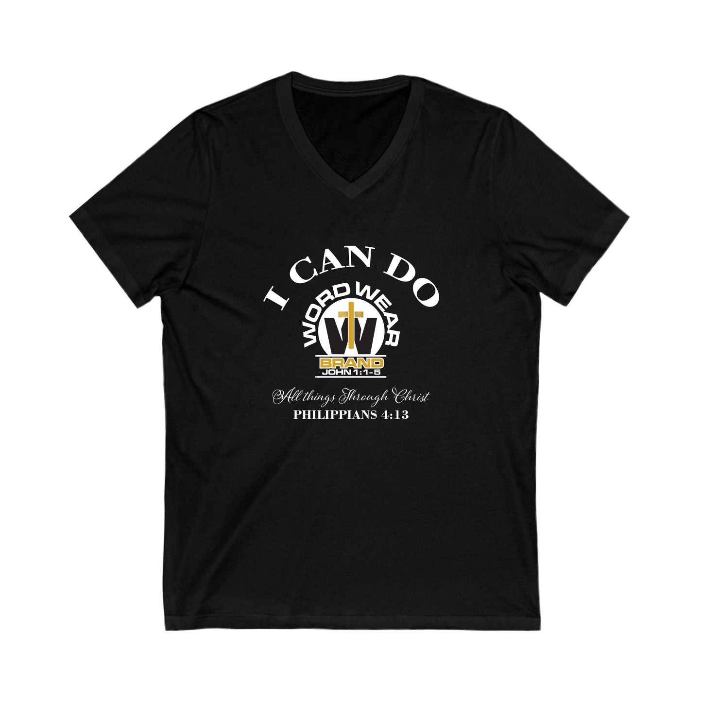 Unisex Jersey Short Sleeve V-Neck Tee - "I Can Do All Things"