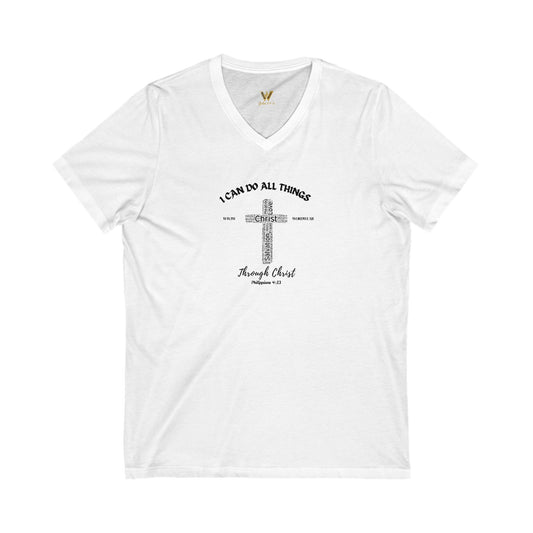 Unisex Jersey Short Sleeve V-Neck Tee - 'I Can Do All Things'