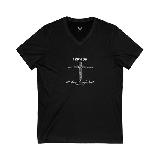 Unisex Jersey Short Sleeve V-Neck Tee - "I Can Do" WWJW/WORDWEAR