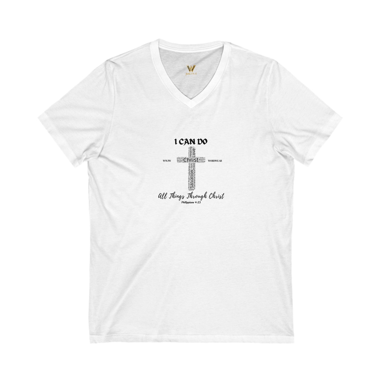 Unisex Jersey Short Sleeve V-Neck Tee - "I Can Do" WWJW/WORDWEAR