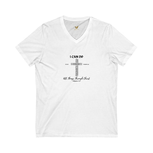 Unisex Jersey Short Sleeve V-Neck Tee - "I Can Do" WWJW/WORDWEAR