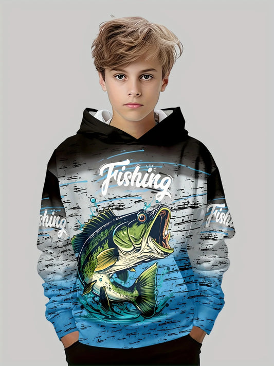 Hoodies Long Sleeve Kids Clothes  Boys 3D Creative Fish Print Children Spring Fall Clothes Casual Stylish Outdoor Boys Clothing