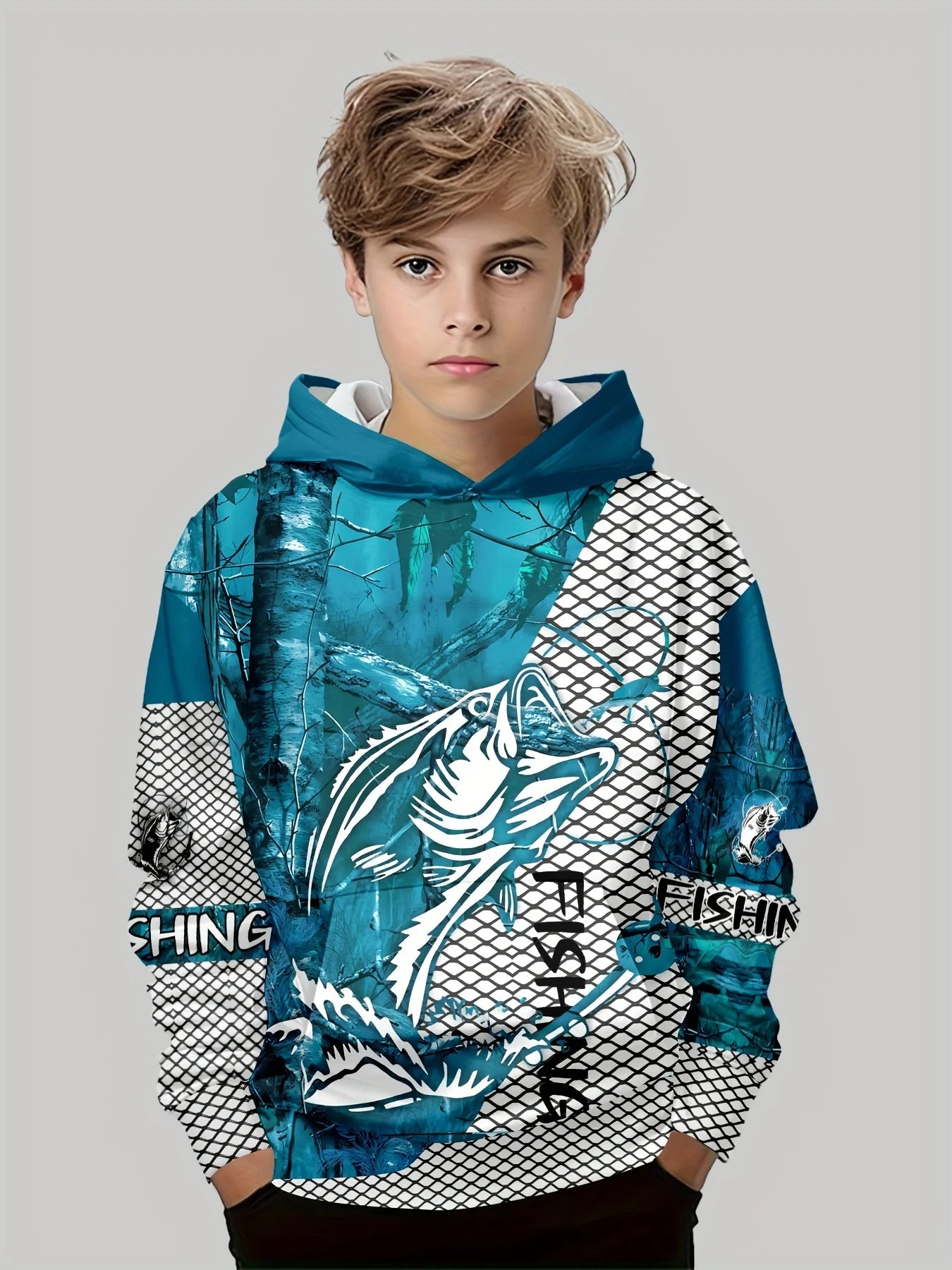 Hoodies Long Sleeve Kids Clothes  Boys 3D Creative Fish Print Children Spring Fall Clothes Casual Stylish Outdoor Boys Clothing