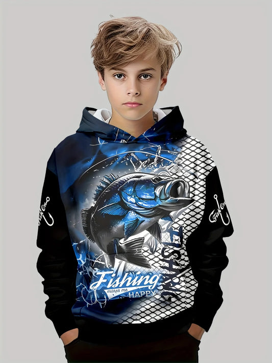 Hoodies Long Sleeve Kids Clothes  Boys 3D Creative Fish Print Children Spring Fall Clothes Casual Stylish Outdoor Boys Clothing