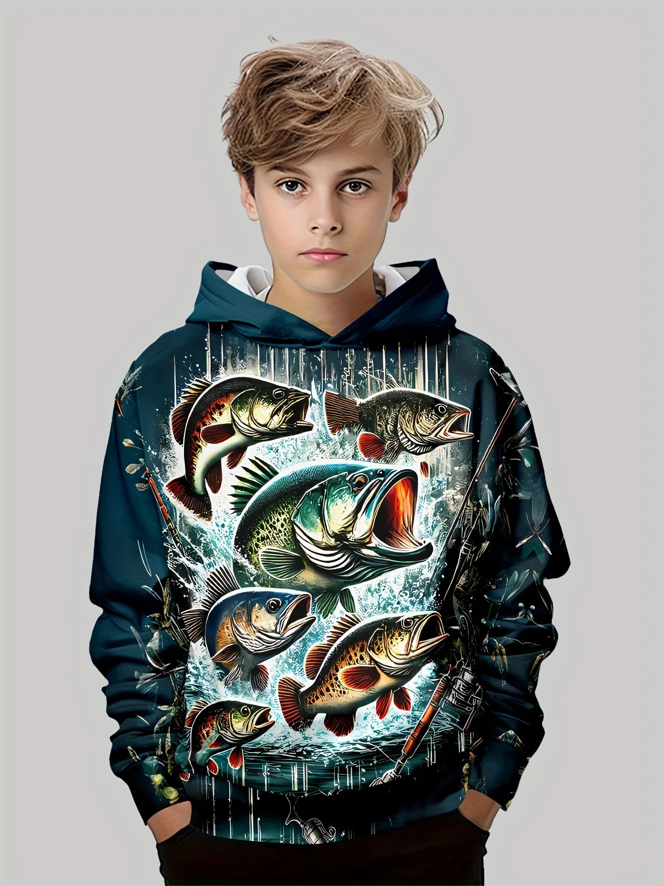 Hoodies Long Sleeve Kids Clothes  Boys 3D Creative Fish Print Children Spring Fall Clothes Casual Stylish Outdoor Boys Clothing