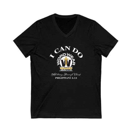 Unisex Jersey Short Sleeve V-Neck Tee - "I Can Do All Things"